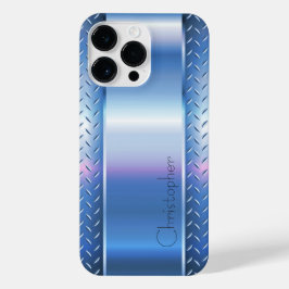 Funda Para iPhone 14 Pro Max Impresión de acero inoxidable titanio Blue Silver