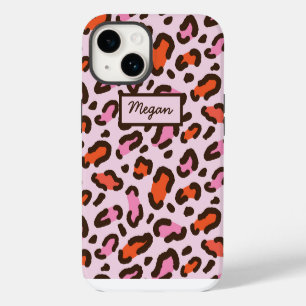 Funda Para iPhone 14 Impresión de animal de leopardo rosa y naranja per