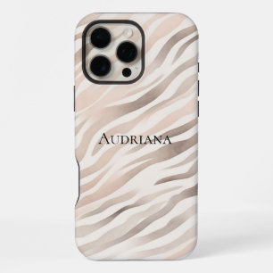 Funda Para iPhone 16 Pro Max Impresión de animales de cebra beige de crema rosa
