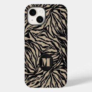 Funda Para iPhone 14 Impresión de animales de color beige negro monogra