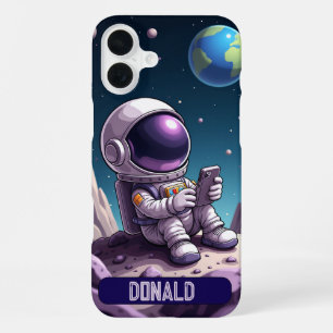 Funda Para iPhone 16 Plus Impresión de arte de astronauta de luna de dibujos