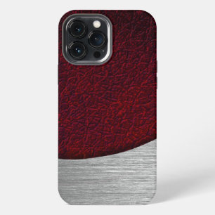 Funda Para iPhone 13 Pro Max Impresión de cuero rojo y acero cepillado