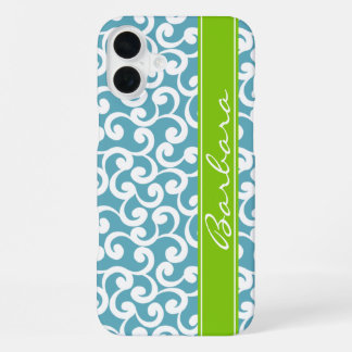 Funda Para iPhone 16 Plus Impresión de elementos monogramados azul océano