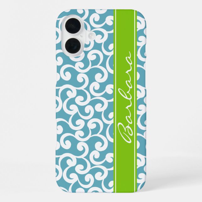 Funda Para iPhone Impresión de elementos monogramados azul océano (Reverso )