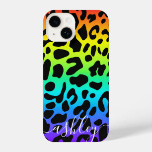 Funda Para iPhone 14 Impresión de leopardo arco iris