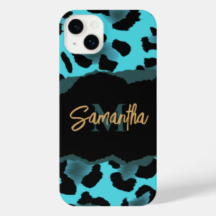 Funda Para iPhone 14 Plus Impresión de Leopardo Azul Cute