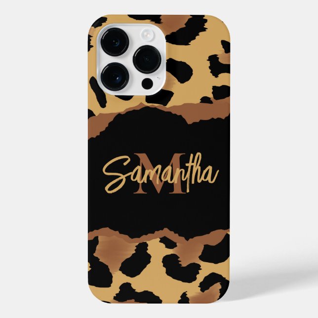 Funda Para iPhone Impresión de leopardo de monograma cúpula (Reverso)