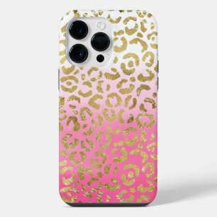 Funda Para iPhone 14 Pro Max Impresión de Leopardo de oro de color de agua rosa