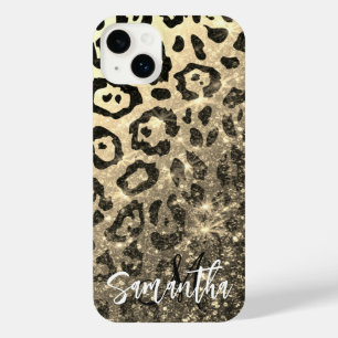Funda Para iPhone 14 Plus Impresión de Leopardo de Purpurina dorado