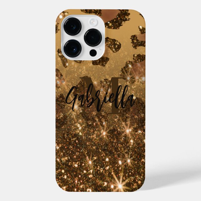 Funda Para iPhone Impresión de Leopardo de Purpurina dorado (Reverso)
