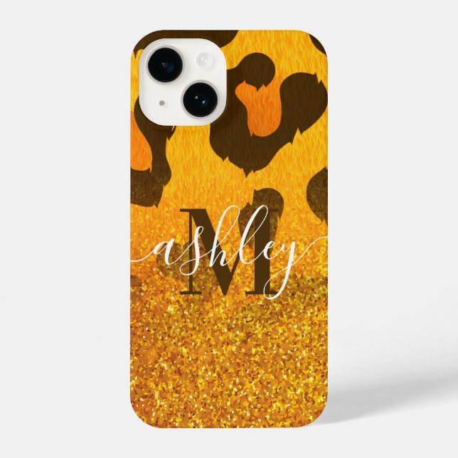 Funda Para iPhone Impresión de Leopardo de Purpurina dorado (Reverso )