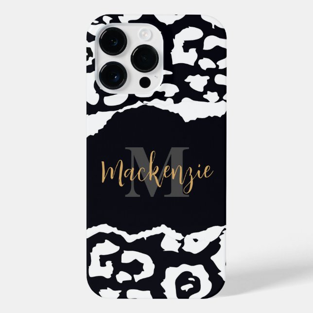 Funda Para iPhone Impresión de leopardo en blanco y negro (Reverso)