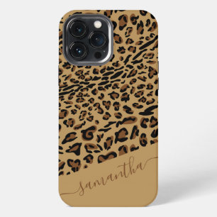 Funda Para iPhone 13 Pro Max Impresión de leopardo marrón negro nombre elegante