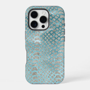 Funda Para iPhone 16 Pro Impresión de serpientes de plata Aqua
