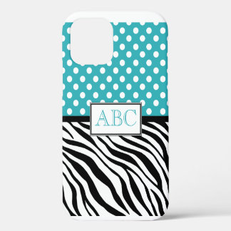 Funda Para iPhone 12 Impresión de turquesa de punto de polka y cebra