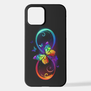 Funda Para iPhone 12 Infinidad vibrante con mariposa arco iris sobre ne