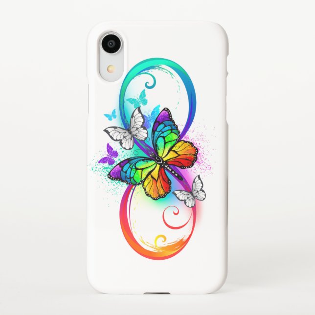 Funda Para iPhone Infinito brillante con mariposa arco iris (Reverso)