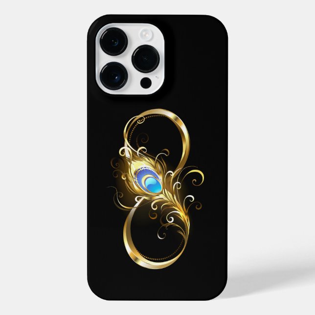 Funda Para iPhone Infinito con la pluma de pavo real dorado (Reverso)