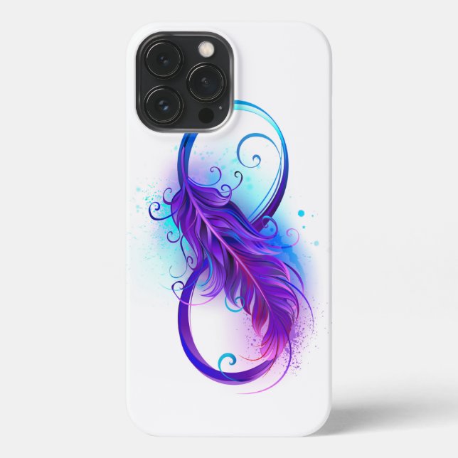 Funda Para iPhone Infinito con plumas púrpura (Reverso )