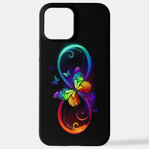 Funda Para iPhone 12 Pro Max Infinito vibrante con mariposa arco iris sobre neg