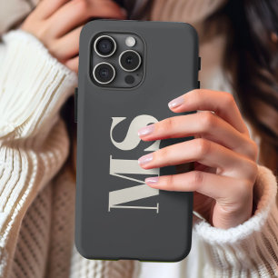 Funda Para iPhone 13 Pro Max Inicial de monograma crema y gris