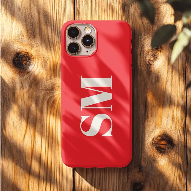 Funda Para iPhone Inicial de monograma rojo brillante (Subido por el creador)