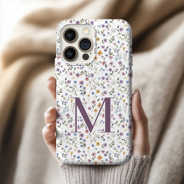 Funda Para iPhone Inicial personalizada de dama de honor con flores  (Floral monogram initial custom phone case bridesmaid mother’s day bachelorette party students gift)