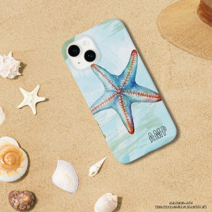 Funda Para iPhone 14 Iniciales Cute colorido color de agua estelar azul
