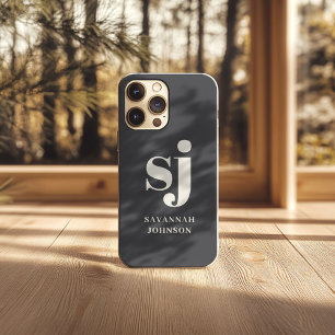Funda Para iPhone 13 Pro Max Iniciales de monograma de carbón elegantes