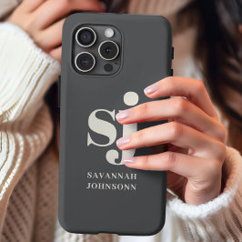 Funda Para iPhone 13 Pro Max Iniciales de monograma en crema y gris