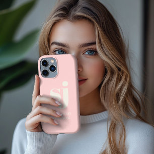 Funda Para iPhone 13 Pro Max Iniciales de monograma en rosa delicado elegante