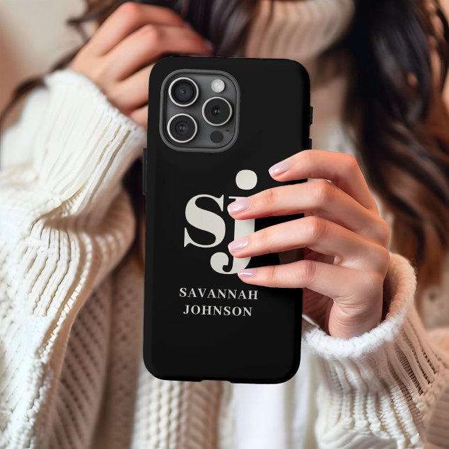 Funda Para iPhone Iniciales de monograma negro elegante (Subido por el creador)
