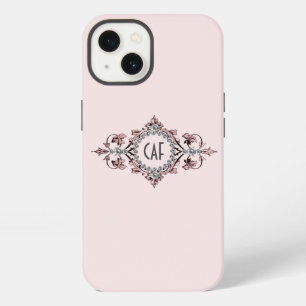 Iniciales de monograma rosa gris plata Florecer 