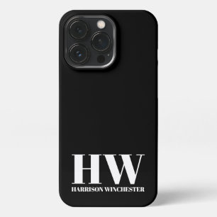 Funda Para iPhone 13 Pro Iniciales de monograma serif modernas nombre negro