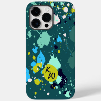 Funda Para iPhone 14 Pro Max Iniciales de Salpicaduras de Pintura Verde Fresca