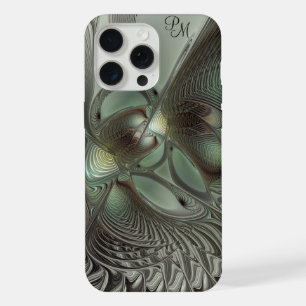 Iniciales fractales abstractas en verde oliva gris