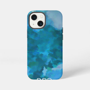 Funda Para iPhone 13 Mini Iniciales Monogramadas Acuarela Moderna Azul Verde