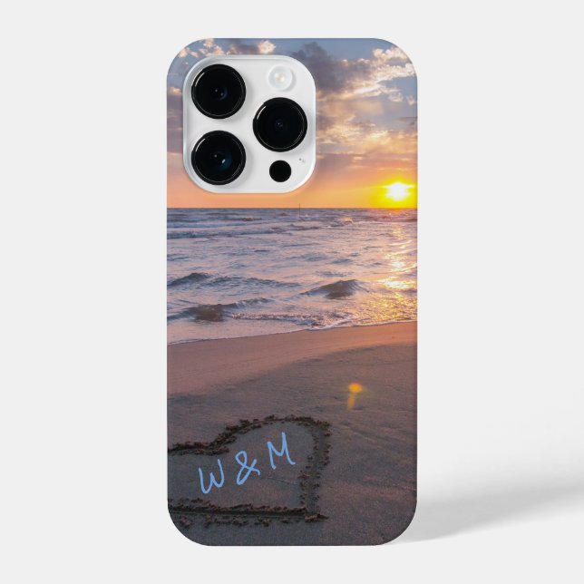 Funda Para iPhone Iniciales Serene Ocean Sunset Heart Beach (Reverso )