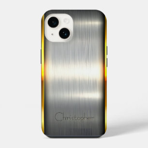 Funda Para iPhone 14 Iphone metálico radial de plata pulida de titanio