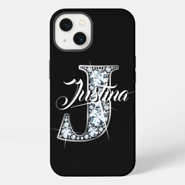 Funda Para iPhone J Faux Diamond Bling Monogram (Reverso )