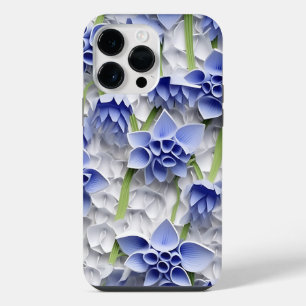 FUNDA PARA iPhone 14 PRO MAX JACINTOS DE PAPEL MIRA 3-D AZUL BLANCO MORADO