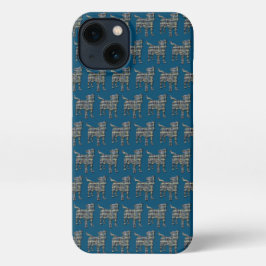 Jack Russell Terrier Dog Silhouette Grid Blue