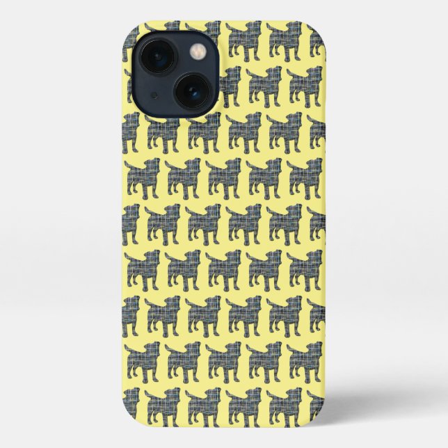 Funda Para iPhone Jack Russell Terrier Dog Silhouette Grid Yellow (Reverso )