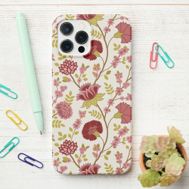 Funda Para iPhone Jacobo Floral Big Pattern Reds Rosa Crema de oro (En el escritorio)
