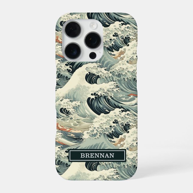 Funda Para iPhone Japanese Wave Pattern Monogrammed (Reverso)