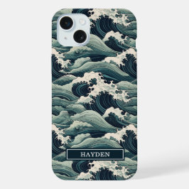 Japanese Waves Print Monogrammed