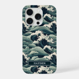 Japanese Waves Print Monogrammed