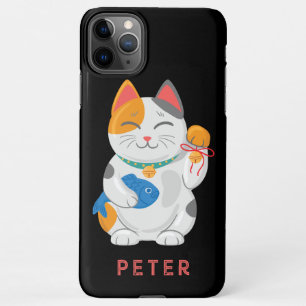 Funda Para iPhone 11Pro Max Japonés Maneki Neko Gato Blanco, símbolo de buena