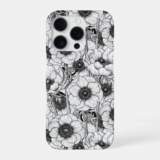 Funda Para iPhone Jardín anémico en blanco y negro (Reverso)