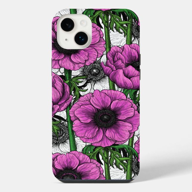 Funda Para iPhone Jardín de anémonas rosadas (Reverso)